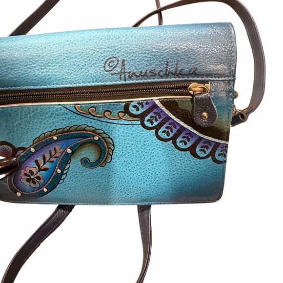 Anna by Anuschka Blue and Pink Floral Crossbody Bag - Picture 3 of 8